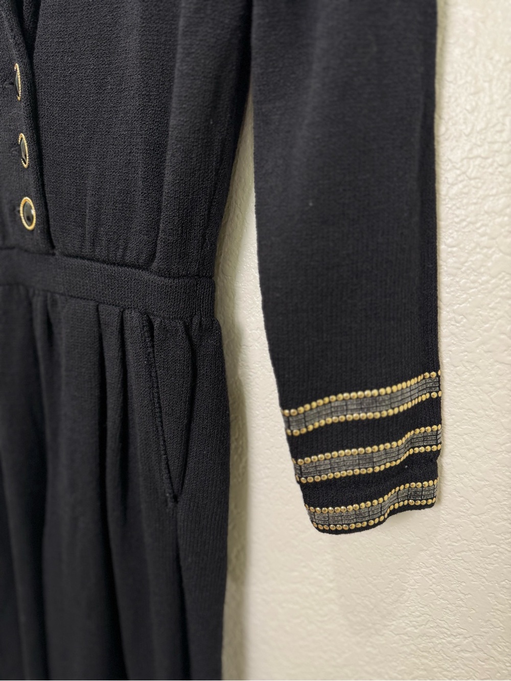 Vintage St John Marie Gray Jumpsuit Womens 2 Black Santana Knit Gold Beaded USA - Picture 9 of 16